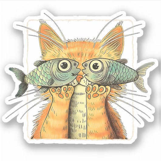 フィッシュアイズの子猫の猫パロディ シール (正面)