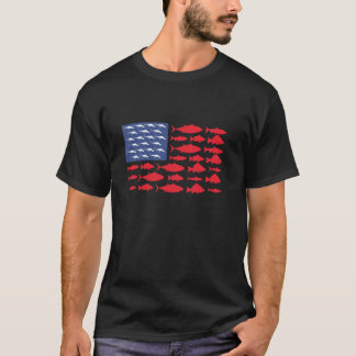 フィッシュアメリカ国旗の愛国的なアメリカ魚釣り Tシャツ