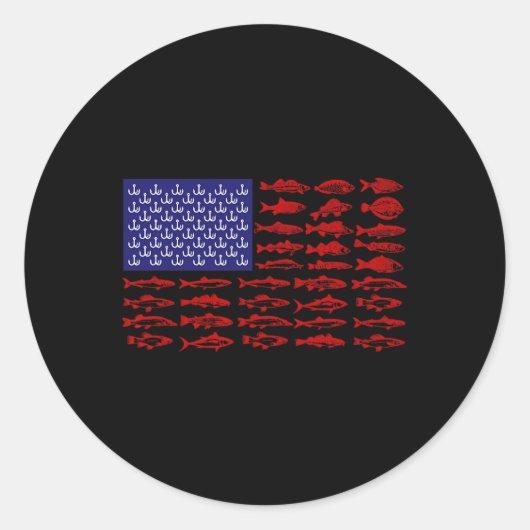 フィッシュアメリカ国旗の愛国的魚釣り7月4日 ラウンドシール (正面)