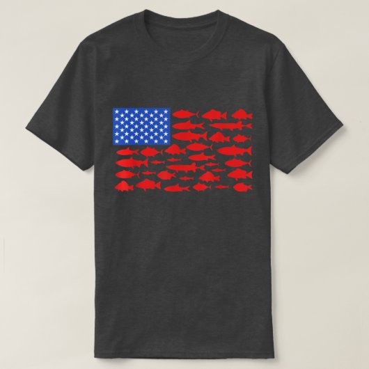 フィッシュアメリカ国旗の魚釣り7月4日Men M Tシャツ (デザイン正面)