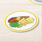 フィッシュアンドチップスピーズブリティッシュパブレストランフード ラウンドペーパーコースター (アングル)