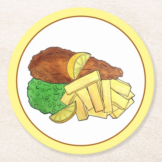 フィッシュアンドチップスピーズブリティッシュパブレストランフード ラウンドペーパーコースター (正面)