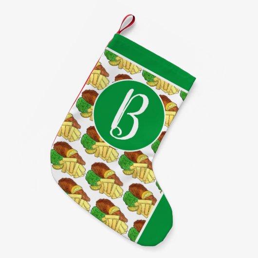 フィッシュアンドチップスpeasブリティッシュパブチップショップ持ち帰り スモールクリスマスストッキング (正面 (吊り時))