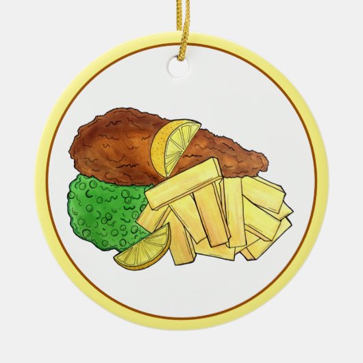 フィッシュアンドチップスpeasブリティッシュパブチップショップ持ち帰り セラミックオーナメント (正面)