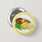 フィッシュアンドチップスpeasブリティッシュパブチップショップ持ち帰り 缶バッジ (正面&裏面)