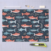 フィッシュオンネイビーキュートイラストレーション 薄葉紙 (クラフト)