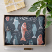 フィッシュオンネイビーキュートイラストレーション 薄葉紙 (ギフト)