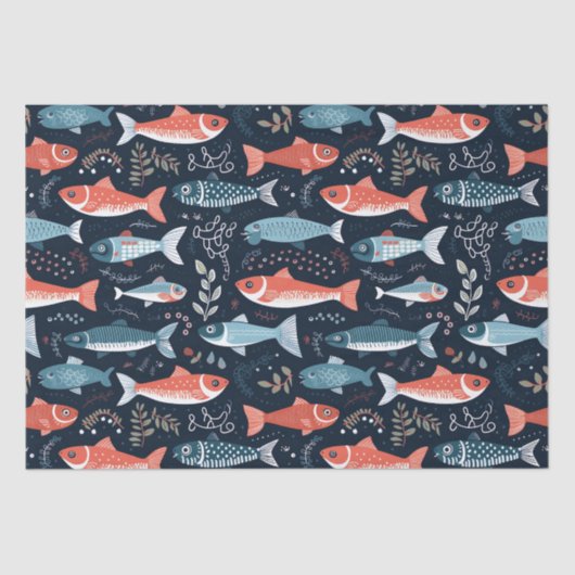 フィッシュオンネイビーキュートイラストレーション 薄葉紙 (正面)