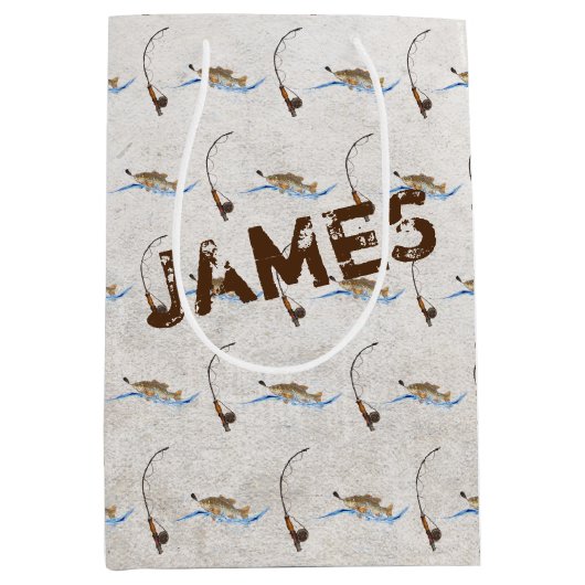 フィッシュオンヴィンテージ魚釣りポールメディア抱き枕 ミディアムペーパーバッグ (正面)