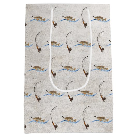 フィッシュオンヴィンテージ魚釣りポールメディア抱き枕 ミディアムペーパーバッグ (裏面)