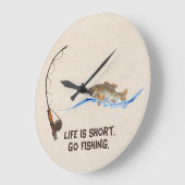 フィッシュオン魚釣りポール大時計 ラージ壁時計 (傾斜)