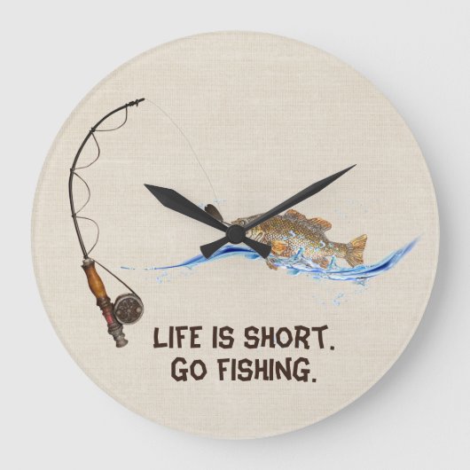 フィッシュオン魚釣りポール大時計 ラージ壁時計 (正面)