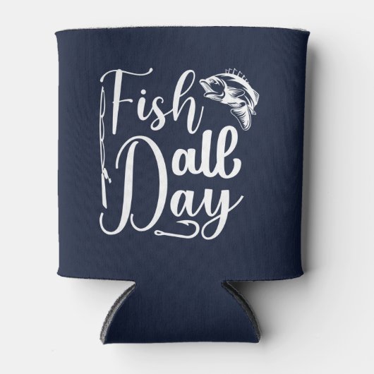 フィッシュオールデイ魚釣りギフト漁師のための青い文字 缶クーラー (正面)