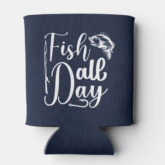 フィッシュオールデイ魚釣りギフト漁師のための青い文字 缶クーラー (裏面)