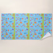 フィッシュキッズビーチ海海洋生物動物ブルーキッズ ビーチタオル (正面)