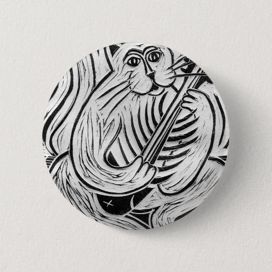 フィッシュギターを持つ猫 缶バッジ (正面)