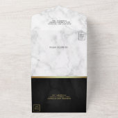 フィッシュスケールブラックと金ゴールドアールデコ大理石結婚ズ オールインワン招待状 (外側)