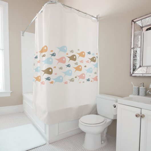 フィッシュストライプミッドセンチュリーモダンミニマリストパステル シャワーカーテン (インサイチュ)