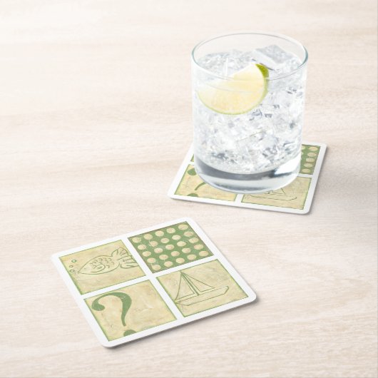 フィッシュテールウッドブロックスケッチバイチャリティーザリス スクエアペーパーコースター (インサイチュ)