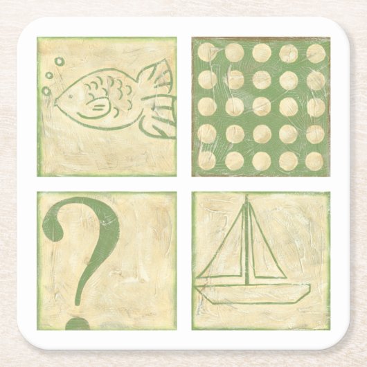 フィッシュテールウッドブロックスケッチバイチャリティーザリス スクエアペーパーコースター (正面)