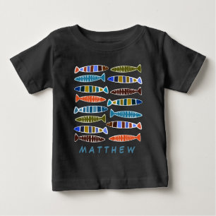 フィッシュパターン名前をカスタムするシャツ&ジャケット ベビーTシャツ
