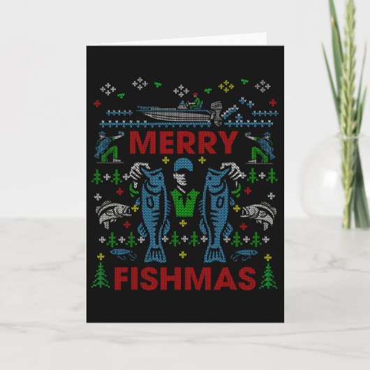 フィッシュマス楽しい釣りクリスマスダサいスウェーター カード (正面)