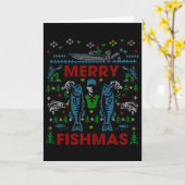 フィッシュマス楽しい釣りクリスマスダサいスウェーター カード (黄色い花)