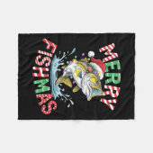 フィッシュマメリーサンタ魚釣りフィッシャーマンキリスおもしろいト フリースブランケット (正面(横))