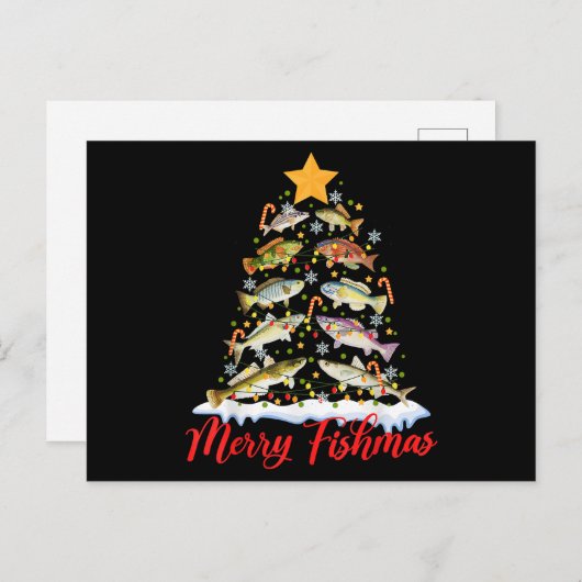 フィッシュマメリースおもしろいクリスマスツリーのライトフィッシュフィス シーズンポストカード (正面/裏面)