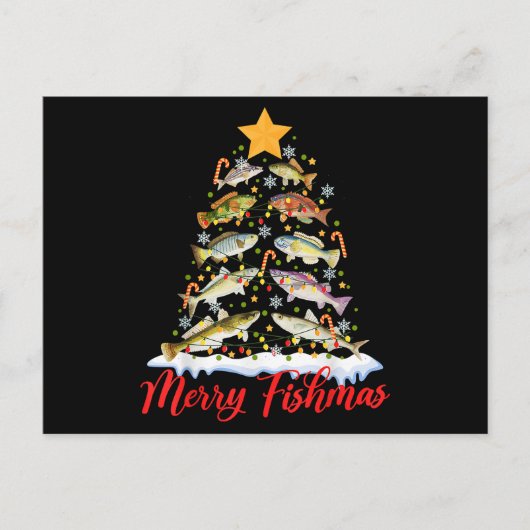 フィッシュマメリースおもしろいクリスマスツリーのライトフィッシュフィス シーズンポストカード (正面)