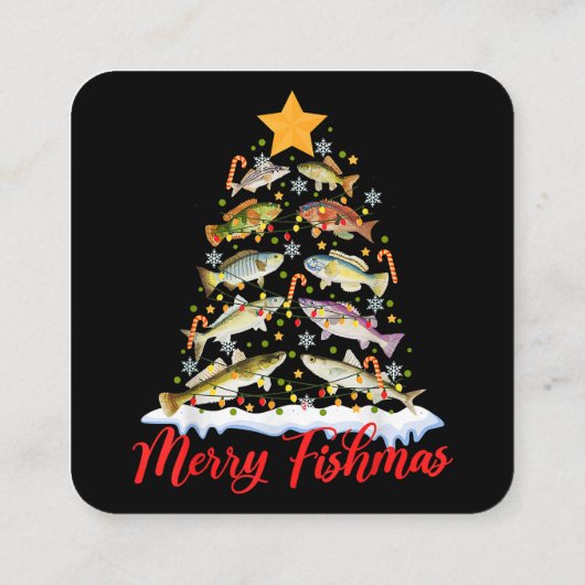 フィッシュマメリースおもしろいクリスマスツリーのライトフィッシュフィス スクエア名刺 (裏面)