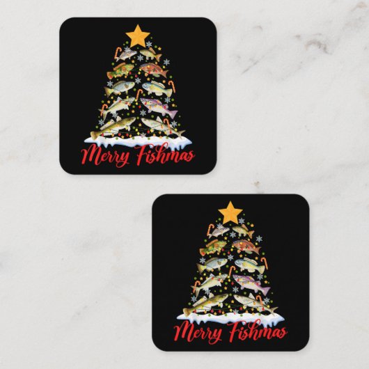 フィッシュマメリースおもしろいクリスマスツリーのライトフィッシュフィス スクエア名刺 (正面/裏面)