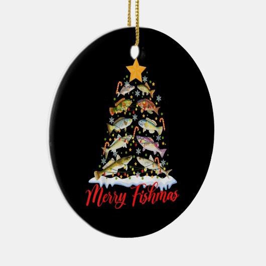 フィッシュマメリースおもしろいクリスマスツリーのライトフィッシュフィス セラミックオーナメント (右)