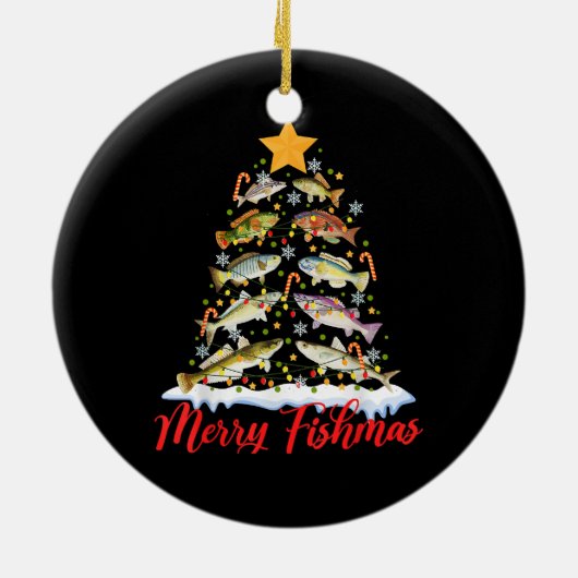 フィッシュマメリースおもしろいクリスマスツリーのライトフィッシュフィス セラミックオーナメント (裏面)