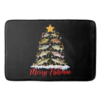 フィッシュマメリースおもしろいクリスマスツリーのライトフィッシュフィス バスマット