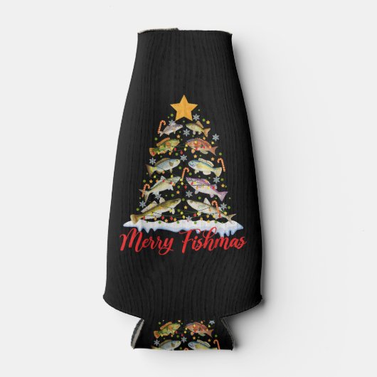 フィッシュマメリースおもしろいクリスマスツリーのライトフィッシュフィス ボトルクーラー (正面)