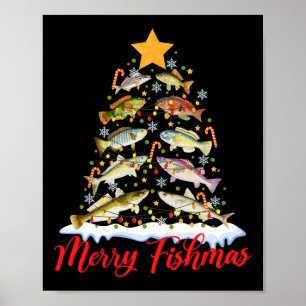 フィッシュマメリースおもしろいクリスマスツリーのライトフィッシュフィス ポスター