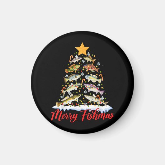 フィッシュマメリースおもしろいクリスマスツリーのライトフィッシュフィス マグネット (正面)