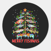 フィッシュマメリースおもしろいクリスマスツリーのライトフィッシュフィス ラウンドシール (正面)