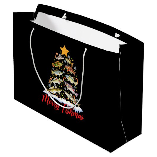 フィッシュマメリースおもしろいクリスマスツリーのライトフィッシュフィス ラージペーパーバッグ (裏面アングル)