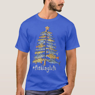 フィッシュマメリースおもしろいクリスマスツリーのライトフィッシュフィス Tシャツ