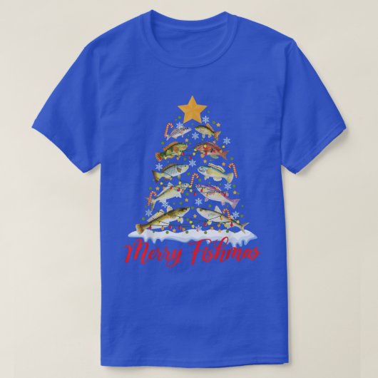 フィッシュマメリースおもしろいクリスマスツリーのライトフィッシュフィス Tシャツ (デザイン正面)