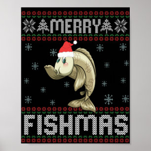 フィッシュマメリースのおもしろい醜いクリスマスのセーター ポスター