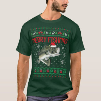 フィッシュマメリース醜いクリスマスセーターおもしろいアングラー Tシャツ