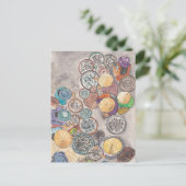 フィッシュマーケットホイアンベトナムウォーターカラーイラストレーション ポストカード (スタンド正面)