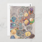 フィッシュマーケットホイアンベトナムウォーターカラーイラストレーション ポストカード (正面/裏面)