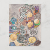 フィッシュマーケットホイアンベトナムウォーターカラーイラストレーション ポストカード (正面)