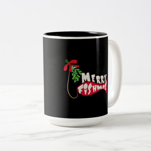 フィッシュメリーおもしろい魚釣りクリスマスマグカップ ツートーンマグカップ (正面右)