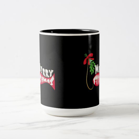フィッシュメリーおもしろい魚釣りクリスマスマグカップ ツートーンマグカップ (中央)