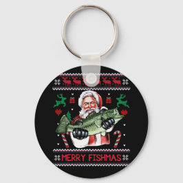 フィッシュメリーサンタ魚釣り醜いクリスマスセーター キーホルダー